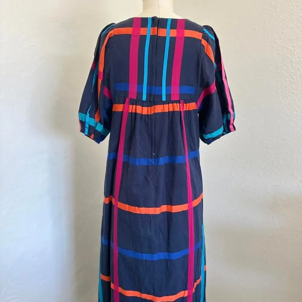 Carol Bennet for Liberty House Hawaiian Maxi Dress Plaid Colorful Vintage Muumuu